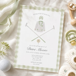 Sagegrön golf tema baby shower inbjudan