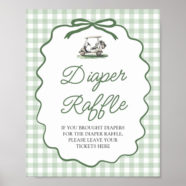 Sagegrön golfbåge Baby Shower Blöja Lotteri Spel Poster (Framsidan)