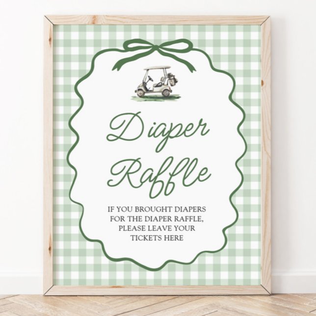 Sagegrön golfbåge Baby Shower Blöja Lotteri Spel Poster (Sage Green Golf Bow Baby Shower Diaper Raffle Game Sign)
