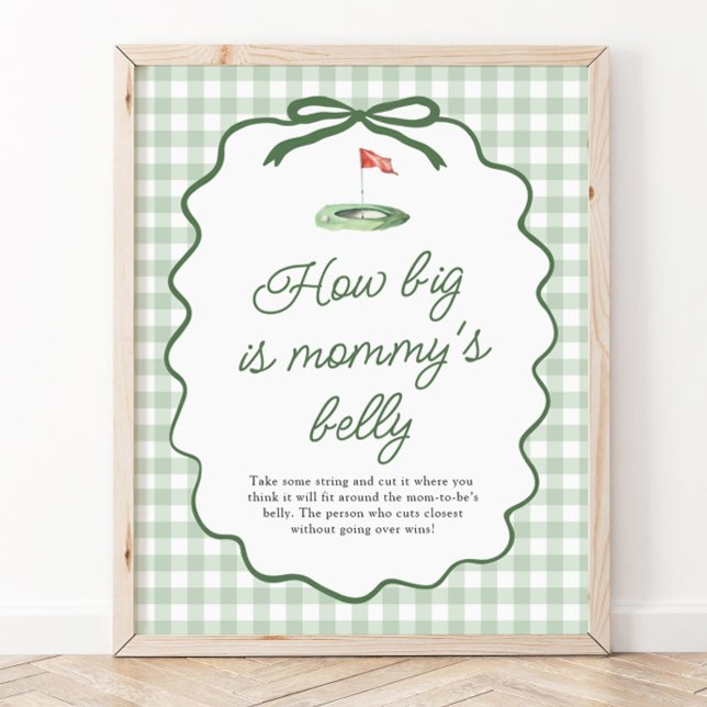 Sagegrön golfgingam Hur stor är mammas mage Poster (Sage Green Golf Gingham How big is mommy's belly )
