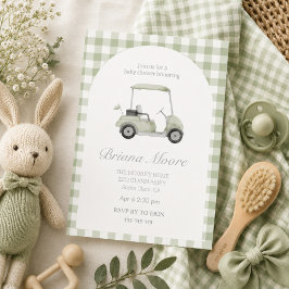 Sagegrön golfvagns baby shower inbjudan