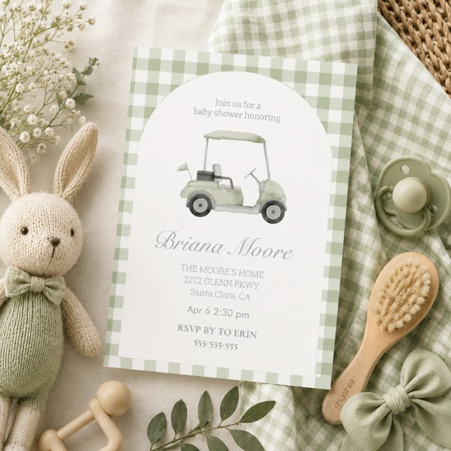 Sagegrön golfvagns baby shower inbjudan (Skapare uppladdad)
