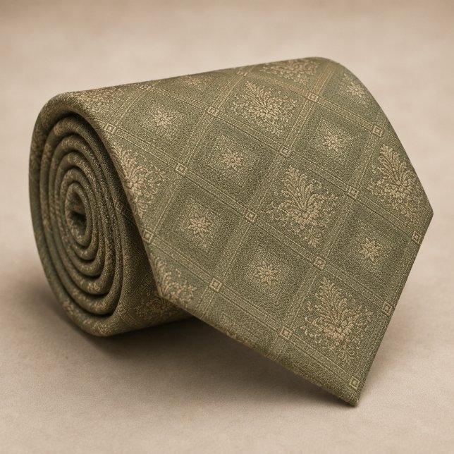Sagegrön guld diamantdamask kunglig slips (Skapare uppladdad)