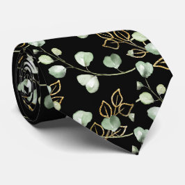 Sagegrön & guld Eukalyptus Elegant svart bröllop Slips