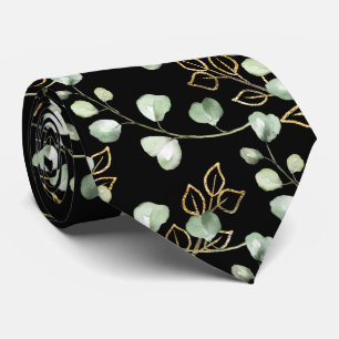 Sagegrön & guld Eukalyptus Elegant svart bröllop Slips