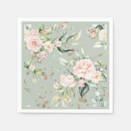 Sagegrön Guld Vattenfärg Blommig Botanisk Fest Pappersservett