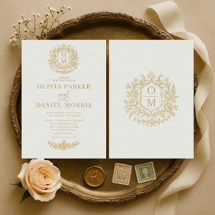 Sagegrön guld vintage fransk blomsterbröllop inbjudningar