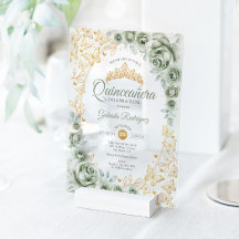Sagegrön guldblommig Quinceanera