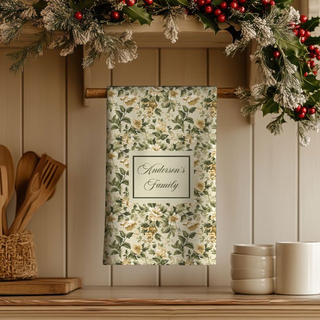 Sagegrön guldtryckt personlig lyxhandduk  kökshandduk (Sage Green Gold Print Personalized Luxury Towel )
