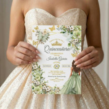 Sagegrön gyllene fjäril blomster Quinceañera