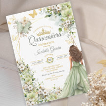 Sagegrön gyllene fjäril blomster Quinceañera