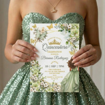 Sagegrön gyllene tiara fjäril Quinceañera