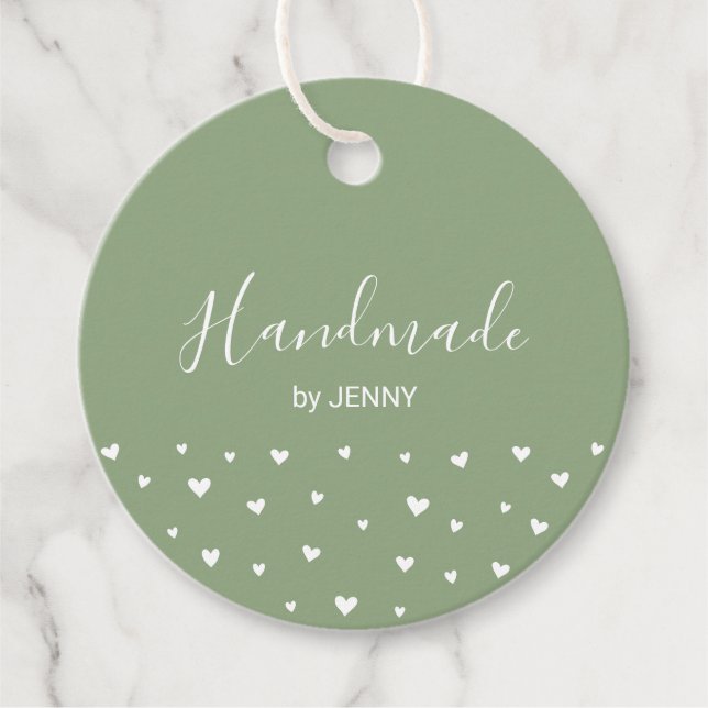 Sagegrön | Hearts Handmade, presentförpackningseti Gåvor Etiketter (Framsida)