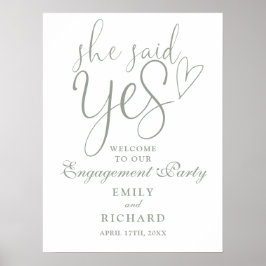 Sagegrön Hon Sa Sålde Engagement Välkomstskylt Poster