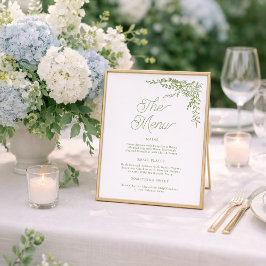 Sagegrön Hydrangea Bröllopsmenytecken Poster