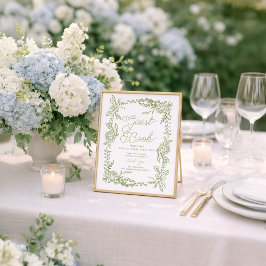 Sagegrön Hydrangea Gästbokssköld Poster