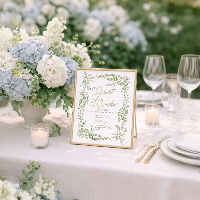 Sagegrön Hydrangea Gästbokssköld Poster (Skapare uppladdad)