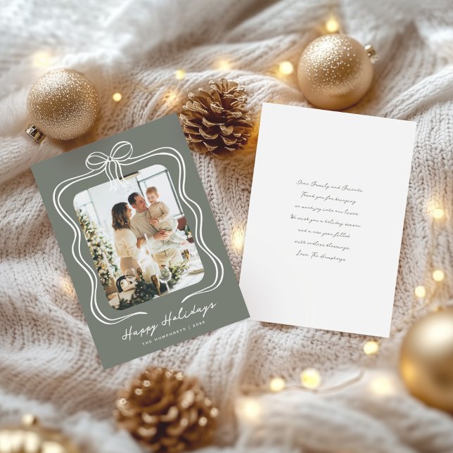 Sagegrön illustration med banderoll foto julkort (Skapare uppladdad)