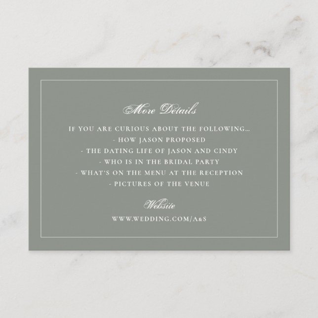 Sagegrön inramad elegant monogram bröllop tilläggskort (Framsida)