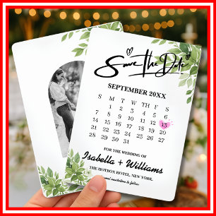 Sagegrön kalender med hjärta bröllop spara datumet