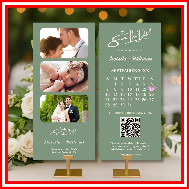 Sagegrön kalender | QR-kod Spara datum (Skapare uppladdad)