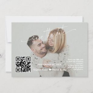 Sagegrön kalligrafi QR-kod Foto Bröllop Spara Datumet