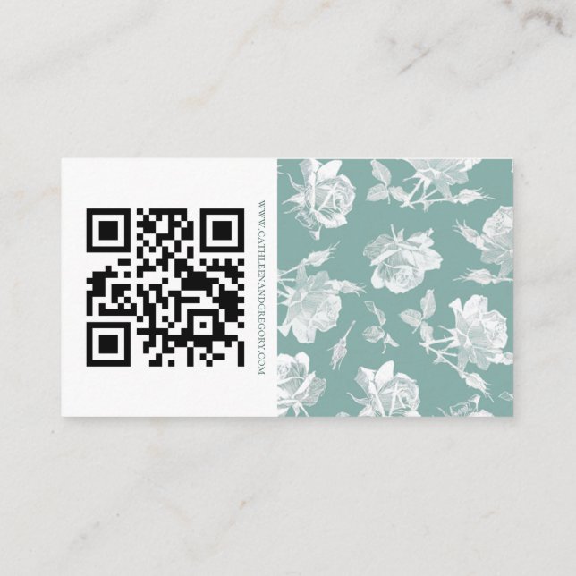 Sagegrön kalligrafisk QR-informationsskrift Bröllo Tilläggskort (Baksida)
