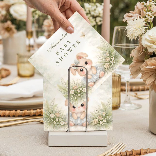 Sagegrön kanin Blommig Babykalas Pappersservett (Skapare uppladdad)
