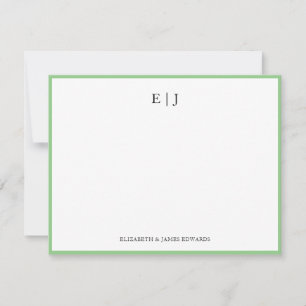 Sagegrön kant Par Monogram Initialer Anteckningskort