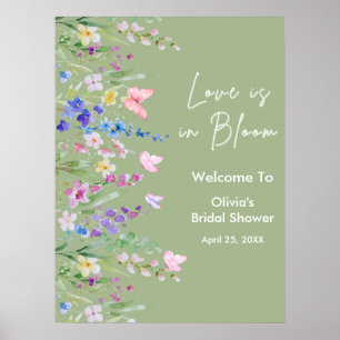 Sagegrön kärlek är i blom Bröllopsdusch Välkommen  Poster