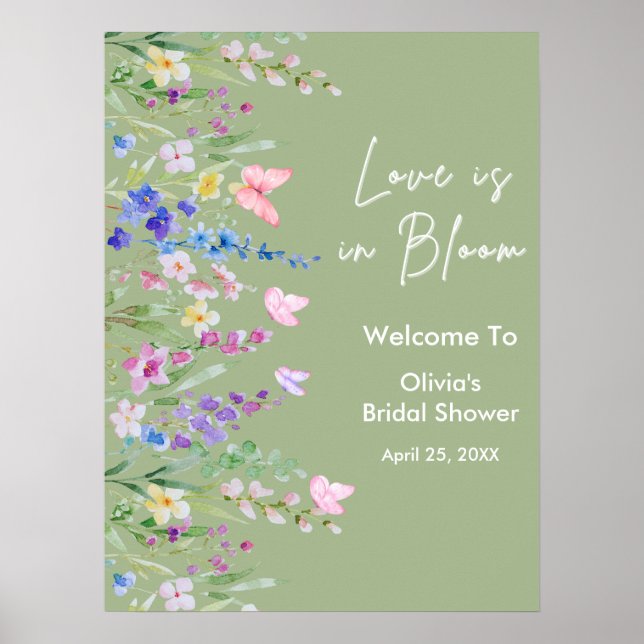 Sagegrön kärlek är i blom Bröllopsdusch Välkommen  Poster (Framsidan)