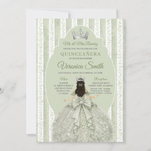 Sagegrön klänning med rosett Quinceañera födelseda Inbjudningar