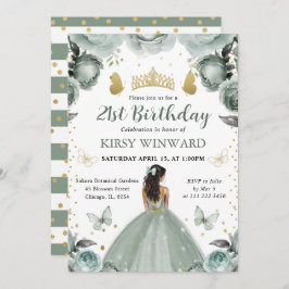 Sagegrön klänning Mörkhyllt prinsessebirthday Inbjudningar