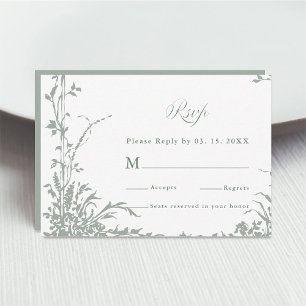 Sagegrön klassisk blommig ram Bröllop RSVP OSA Kort