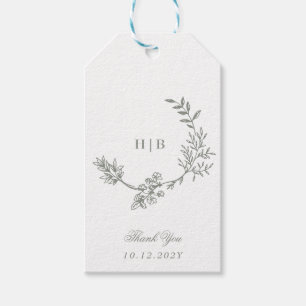 Sagegrön klassisk blomsterkransmonogram-högtid presentetikett