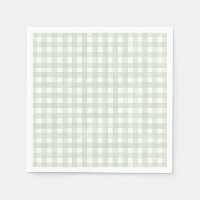 Sagegrön klassisk Gingham Pappersservett (Framsidan)