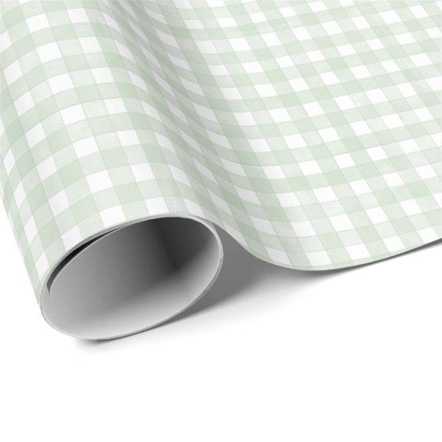 Sagegrön Klassisk Gingham Presentpapper (Rullad Hörn)