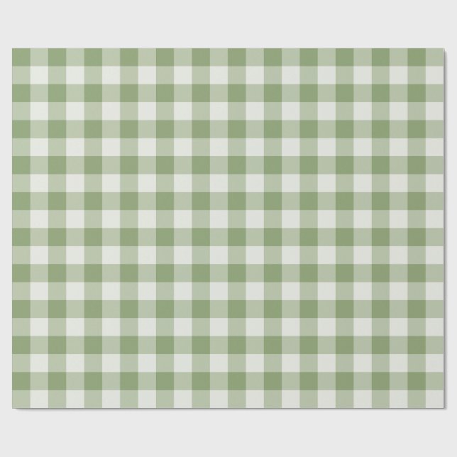 Sagegrön klassisk Gingham-ruta Presentpapper (Platt)