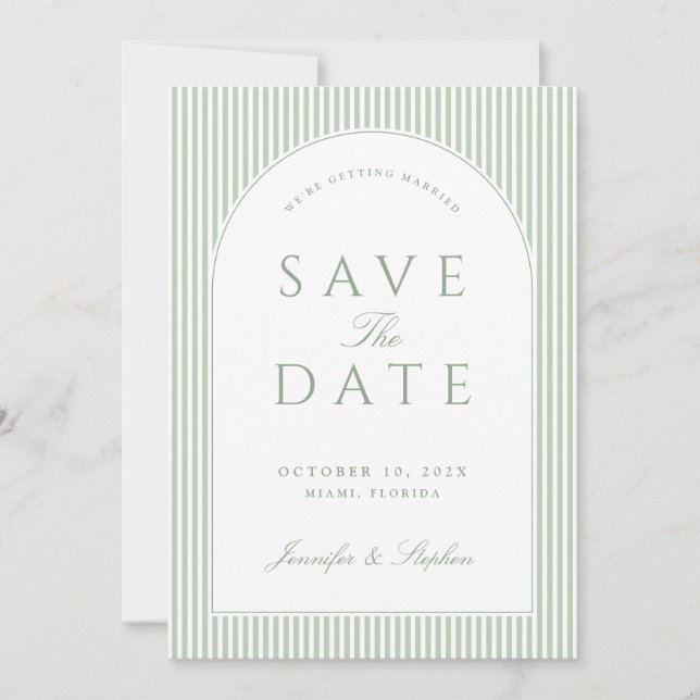 Sagegrön klassisk Save the Date-inbjudan Spara Datumet (Framsida)