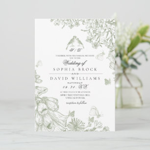 Sagegrön klassisk Toile fransk blomsterbröllop Inbjudningar