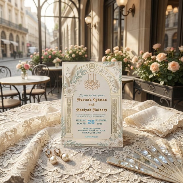 Sagegrön Kräm Dusty Blue Blommig Lyx Inbjudningar (Skapare uppladdad)