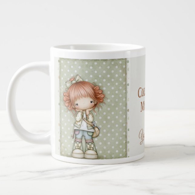 Sagegrön krämbeige Whimsical prickig rödhårig Jumbo Mugg (Vänster)