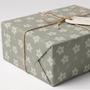 Sagegrön Krämgul Narciss Blommig Cottagecore Presentpapper
