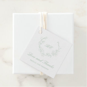 Sagegrön kransmonogram Elegant bröllop Gåvor Etiketter