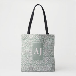 Sagegrön kustnära scallopad personlig totebag tygkasse