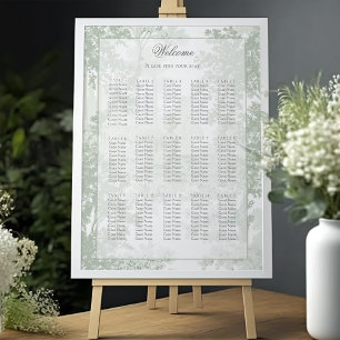 Sagegrön landskaps toile de Jouy Bröllopsplatskart Poster
