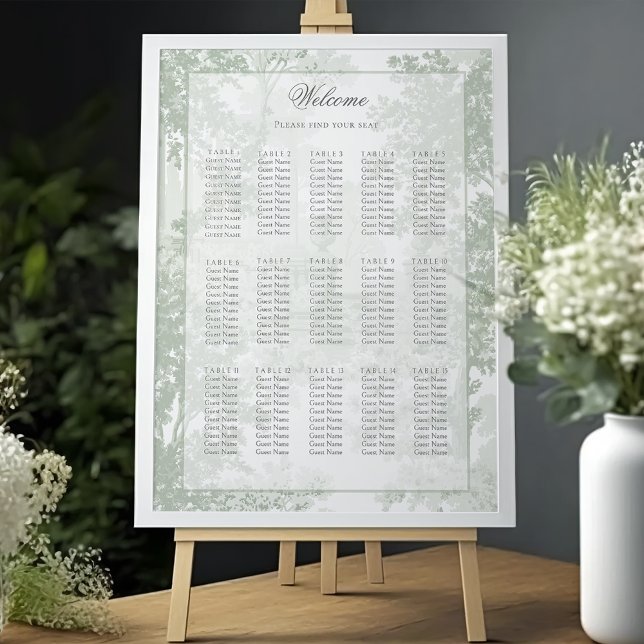 Sagegrön landskaps toile de Jouy Bröllopsplatskart Poster (Skapare uppladdad)