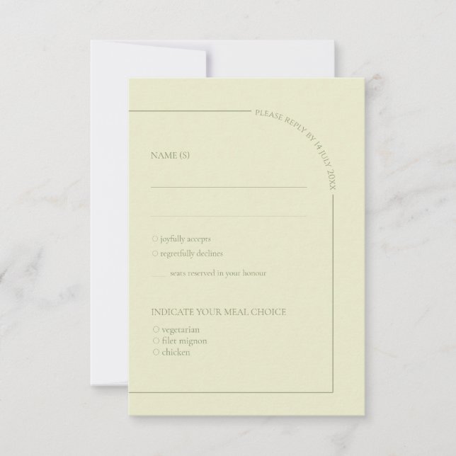 Sagegrön & Linneark Minimalistisk Måltidsval  OSA Kort (Framsida)