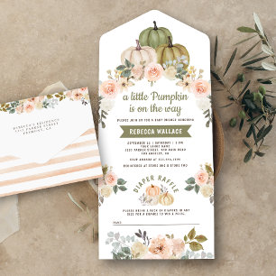 Sagegrön liten pumpa persiko blommande baby shower