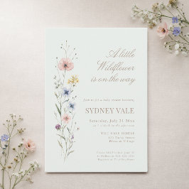 Sagegrön liten vildblomma - Baby Shower Inbjudningar